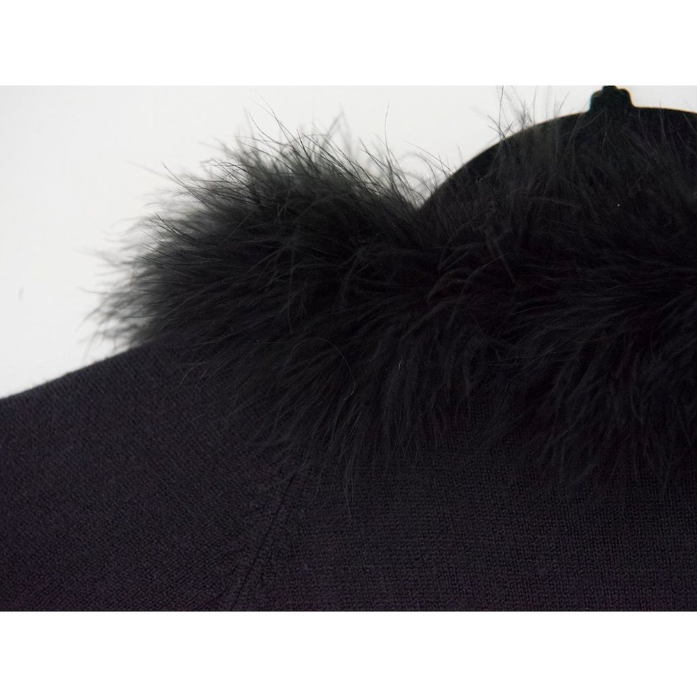 Vintage Talbots Black Acrylic Cardigan Sweater Faux-Fur Collar sz 14 - Picture 9 of 10